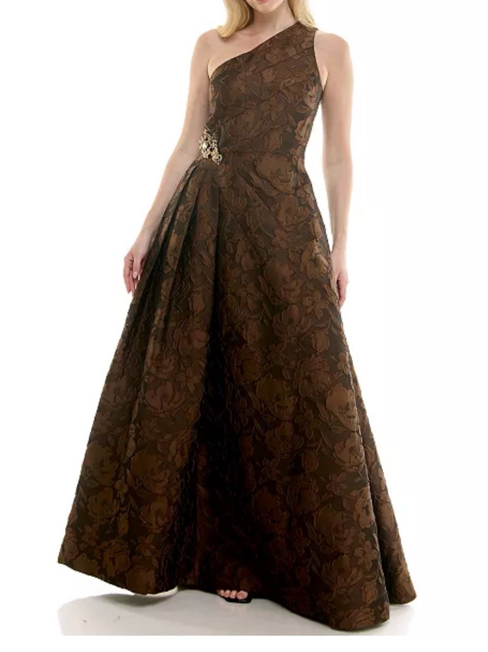 Taylor Brocade One Shoulder Brown Textured Gown size 14